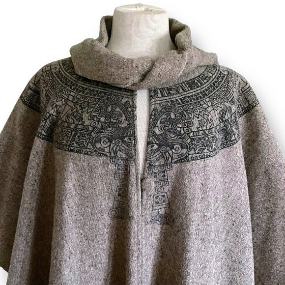 Vintage 1980s Womens Wool Blanket Cape O/S Aztec South American Art Print Boho - Picture 6 of 15